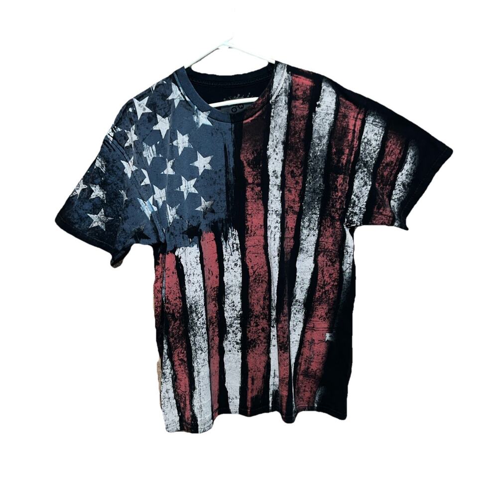 ODM American Flag T-Shirt Men's XL Black Graphic Crew Neck Short Sleeve Pullover